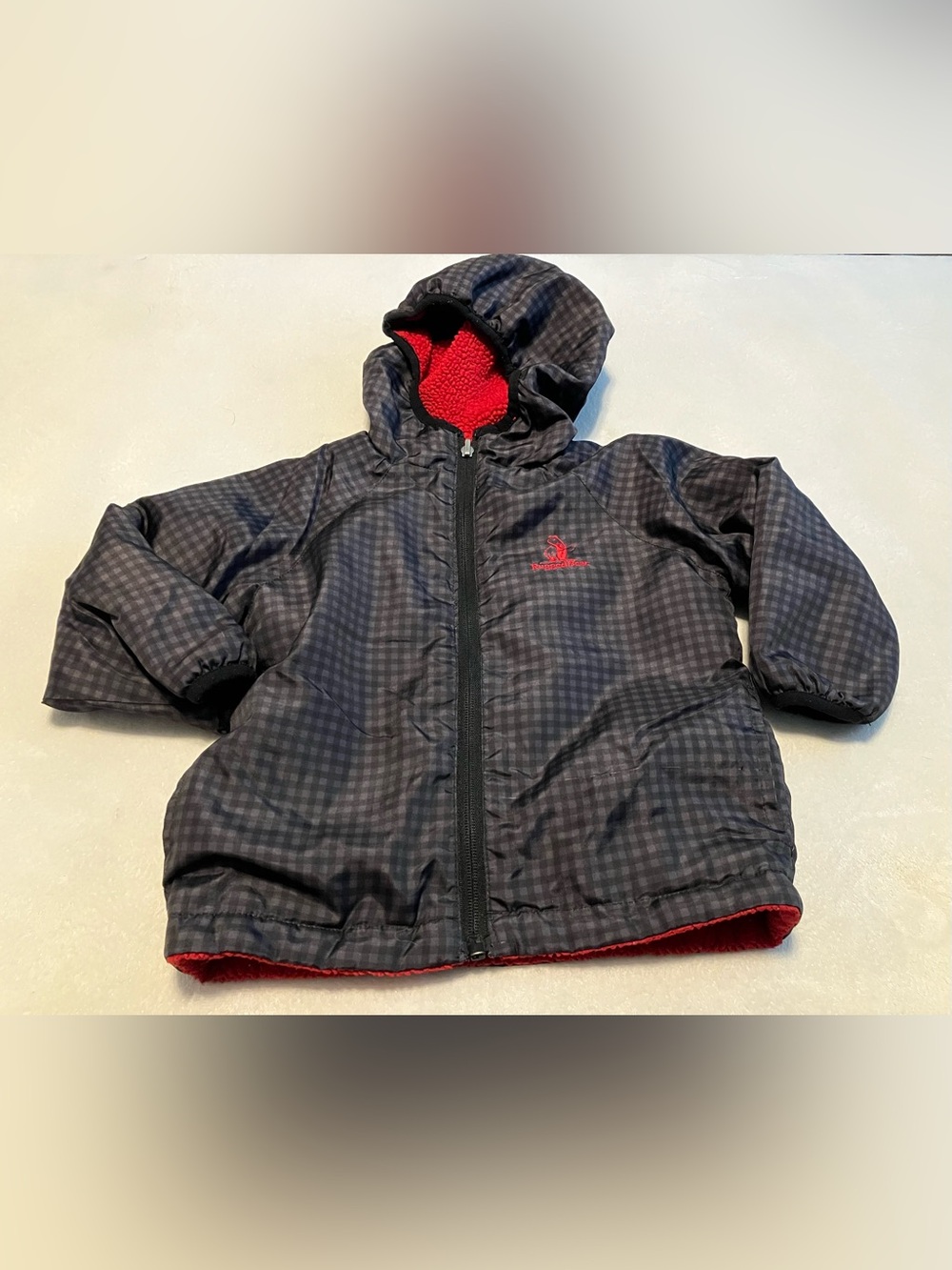 Kids Reversible Hooded Jacket in Black with Red Lining